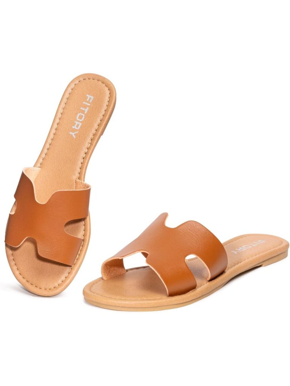 Women's Brown Faux Leather Comfortable Casual Fashion Round Toe Flat Sandals